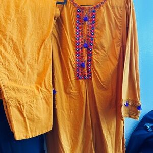 Vibrant mustard Embroidered 2 pc set